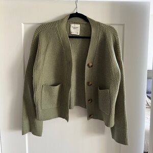 Abercrombie & Fitch Olive Green Waffle Knit Cardigan
